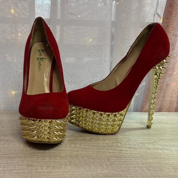 Kush Kouture Red Spiked Platform Heels Size: 7 - Picture 6 of 12